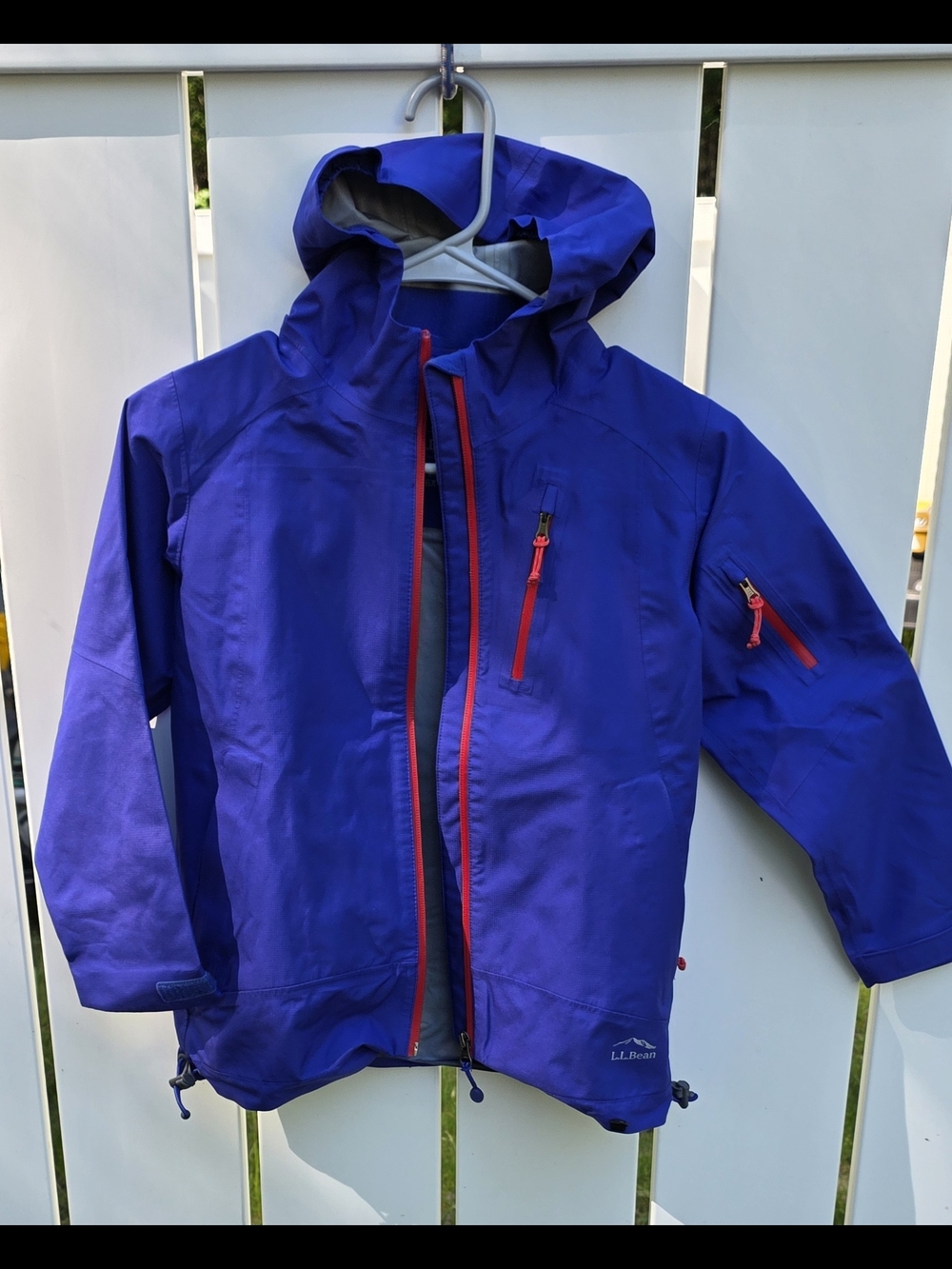 L.L. Bean Kids' Electric Blue Rain Jacket with Red Zippers